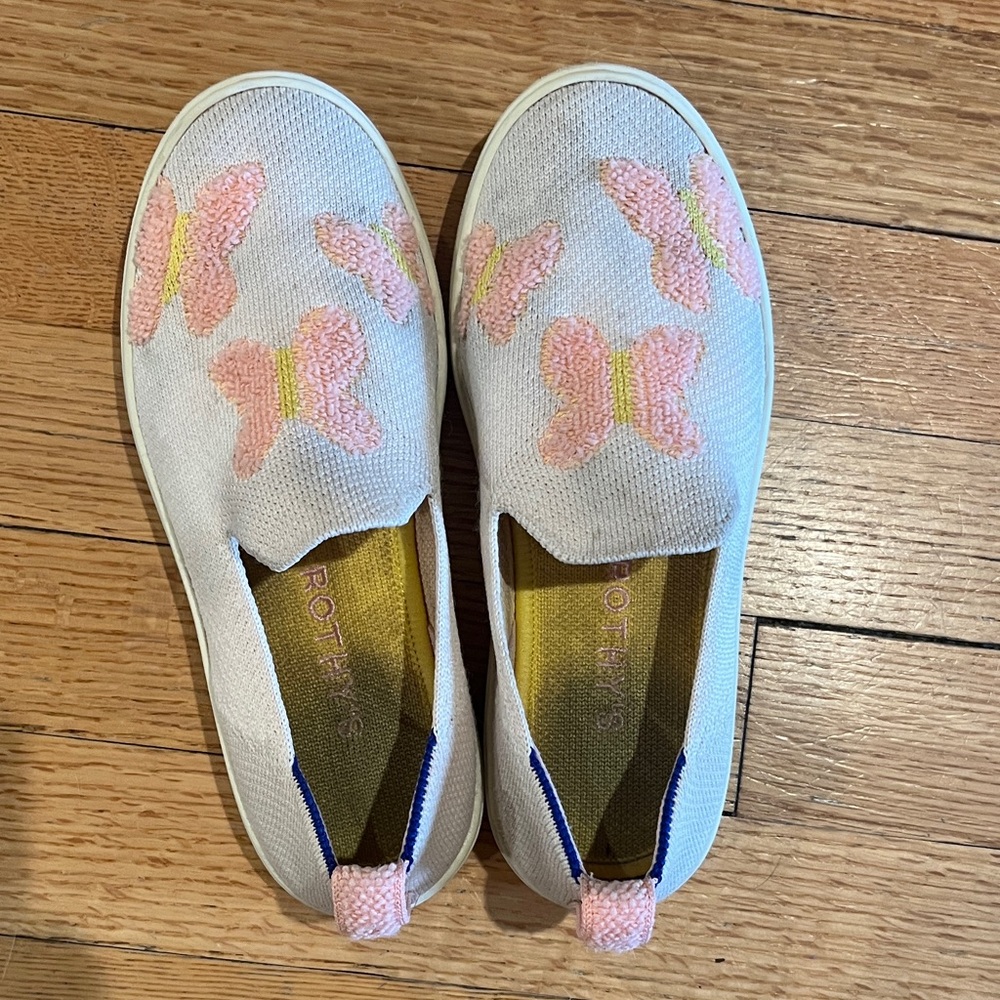 Rothy's Kids Sneakers with Pink and Yellow Butterflies